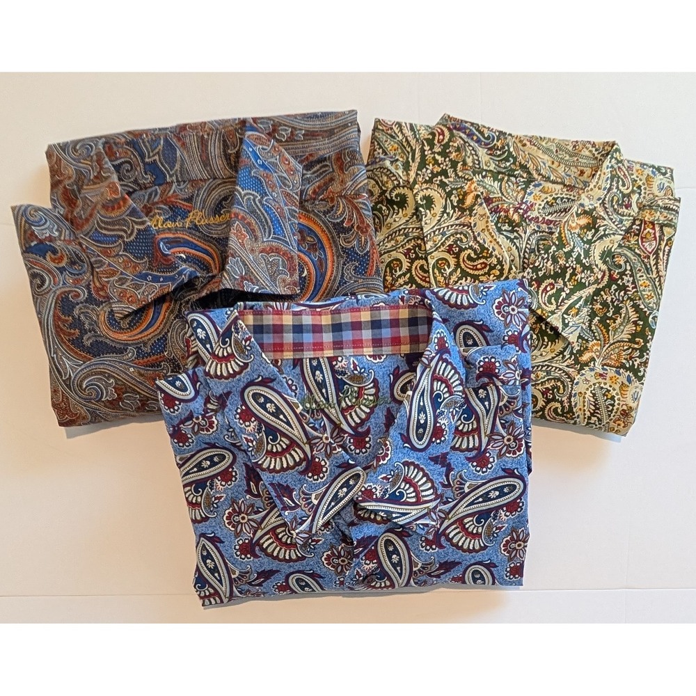 NWOT Lot Bundle of 3 Alan Flusser Mens XL Paisley Button Down Shirts VERY NICE!